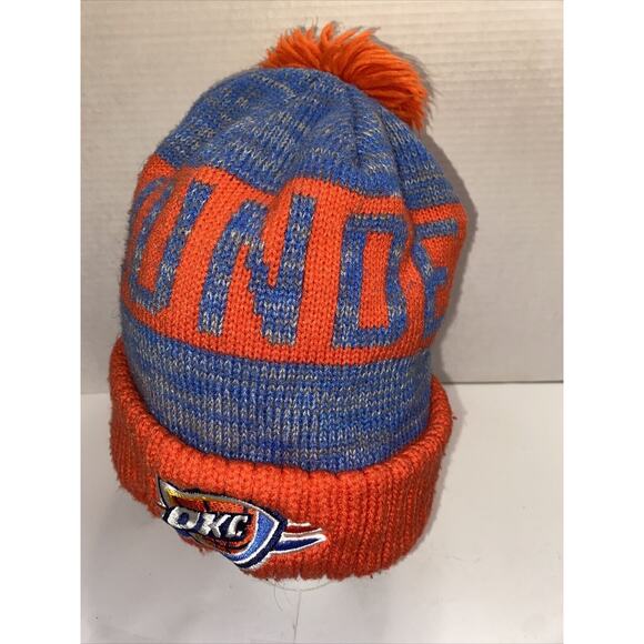 MITCHELL & NESS OKC OKLAHOMA CITY THUNDER BASKETBALL BEANIE CAP ORANGE BLUE - Picture 7 of 8
